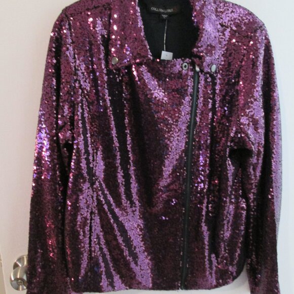 ✨ Colleen Lopez Purple Sequin Moto Jacket – Size XL – NWT ✨ - Picture 3 of 11